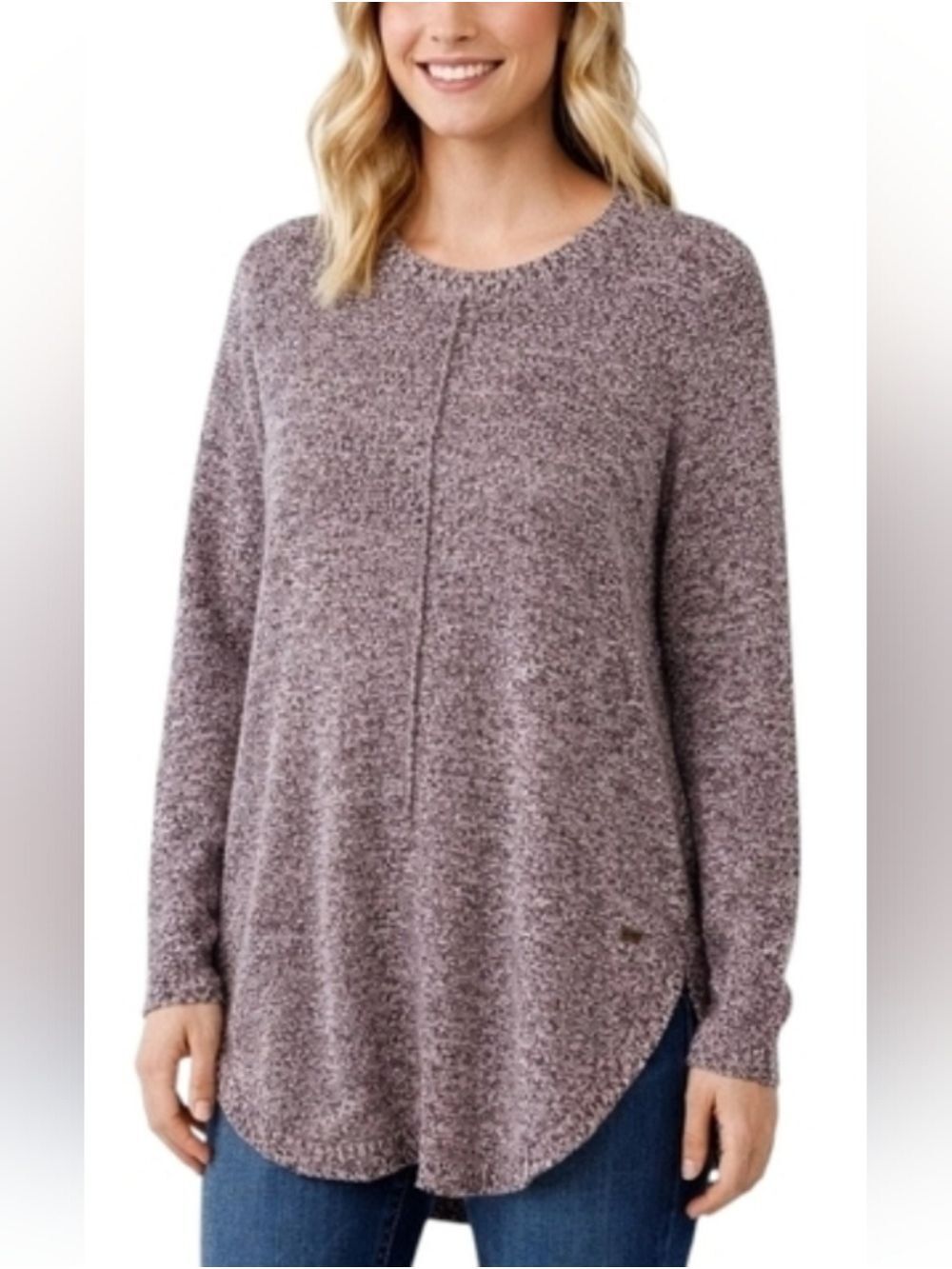 M • Roots • Marled Burgundy Purple Knit Sweater Center Seam Rounded Hem